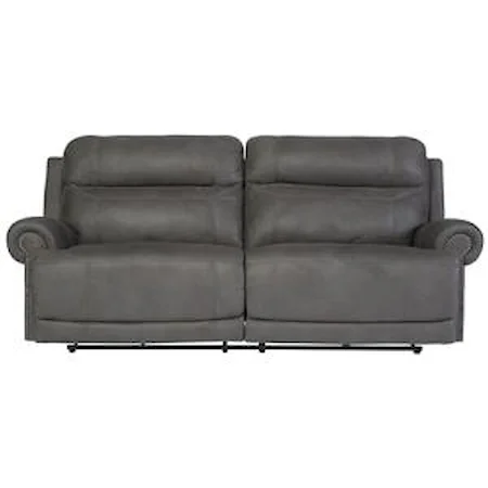 2 Seat Reclining Power Sofa with Rolled Arms with Nailhead Trim